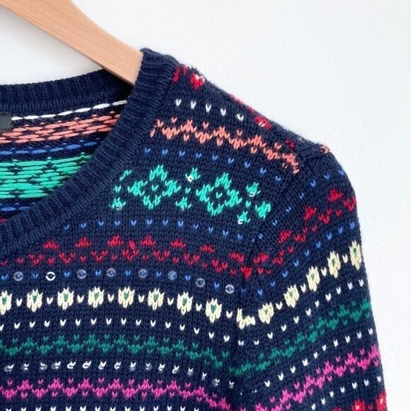Talbots Fair Isle PETITE Colorful Knit Holiday Sequin Cardigan - Picture 2 of 7